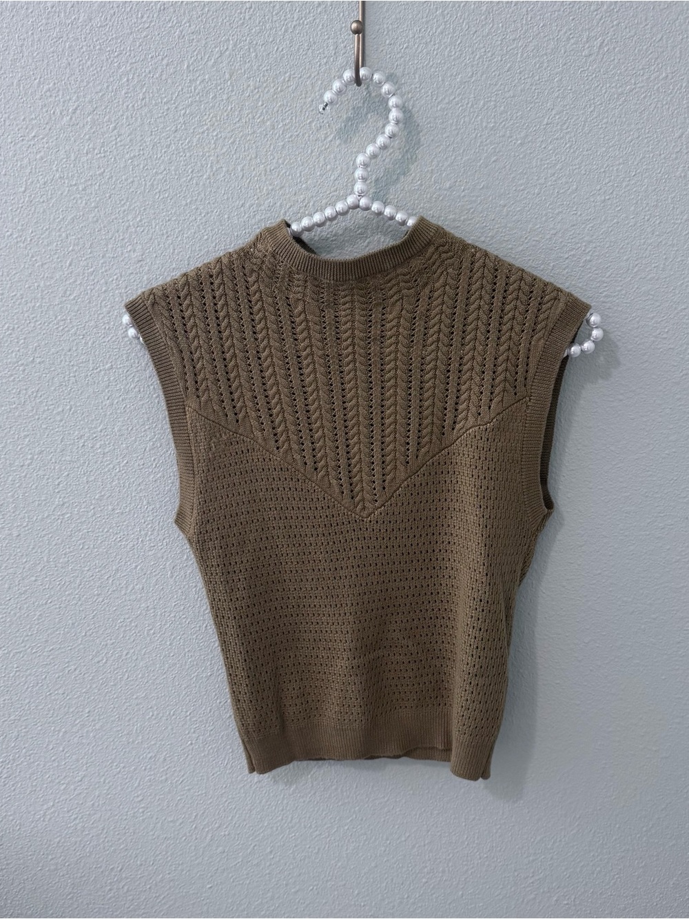Sleeveless Knit Sweater Vest in Olive Brown